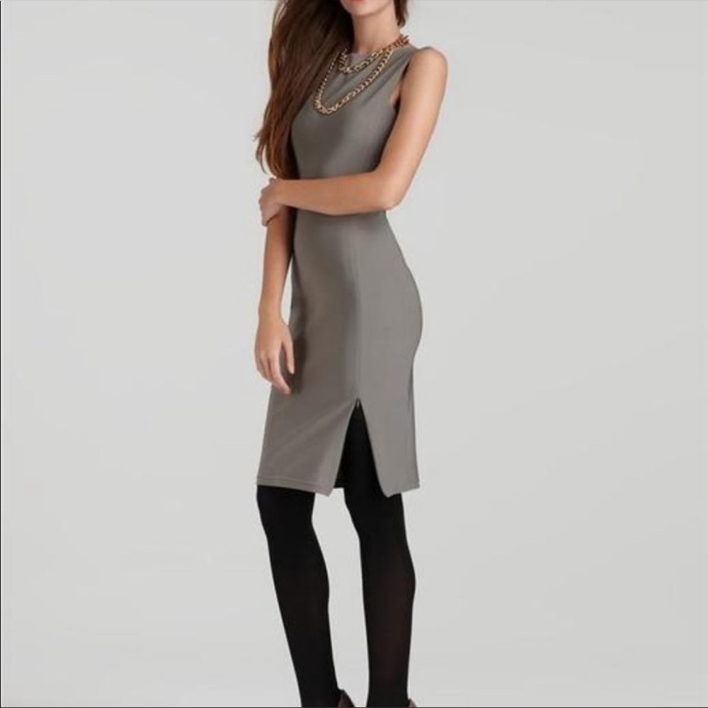 Diane Von Furstenberg Stone Gray Audrina Boatneck Zipper Slit Dress Sz 4